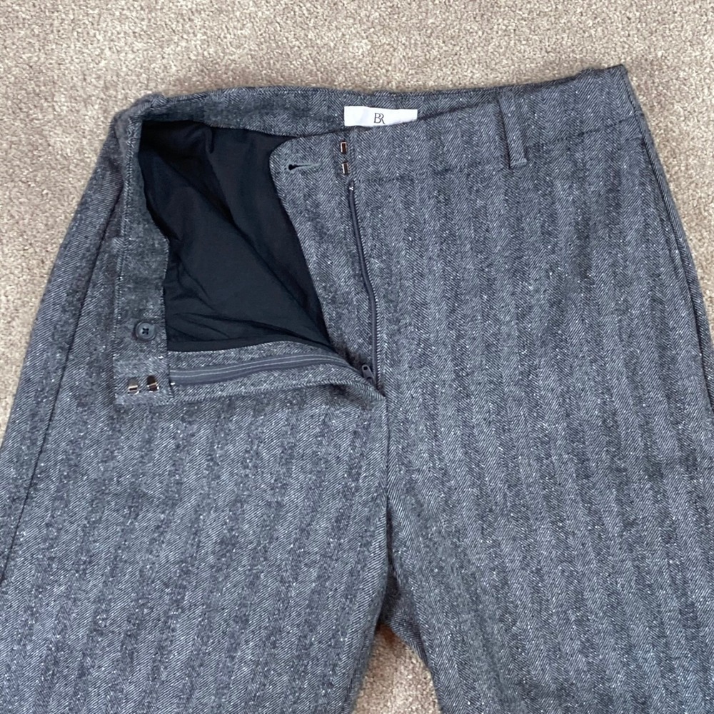 Banana Republic Wool Silk Straight Leg Pants Women Sz 8 Grey Herringbone Career - Picture 2 of 12
